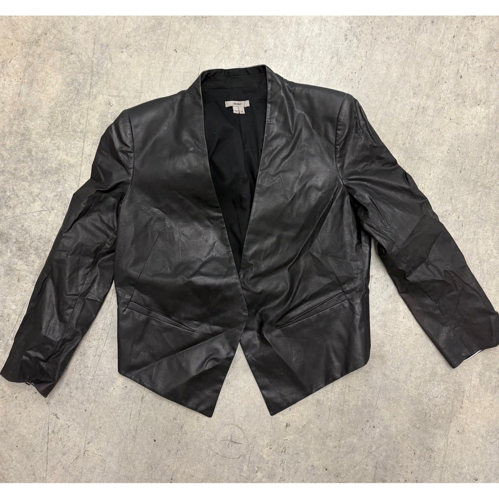 Helmut Lang Black Leather Jacket Size 10 Open Front Blazer‎ Career